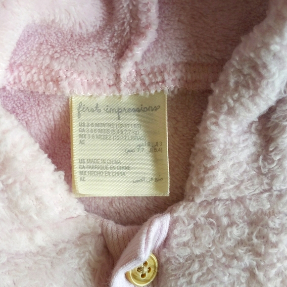 first impressions fluffy pastel pink fleece hoodie cardigan sweater 3-6 months - Picture 2 of 6